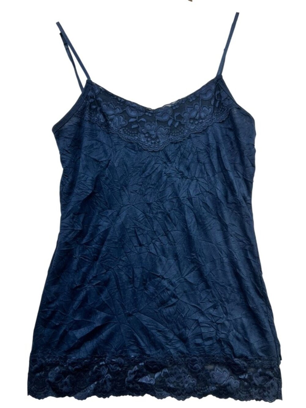 Maurices Women's Y2K Lace Crinkle Cami Tank Top Sleeveless Size M Navy Blue